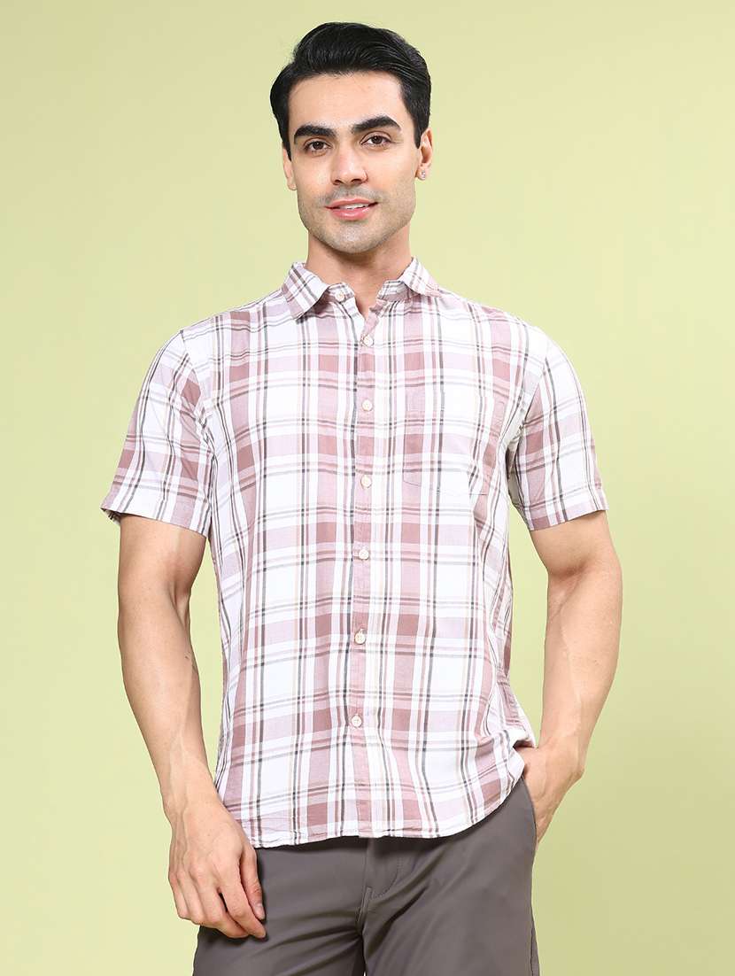 men checkered short sleeve regular fit casual shirt