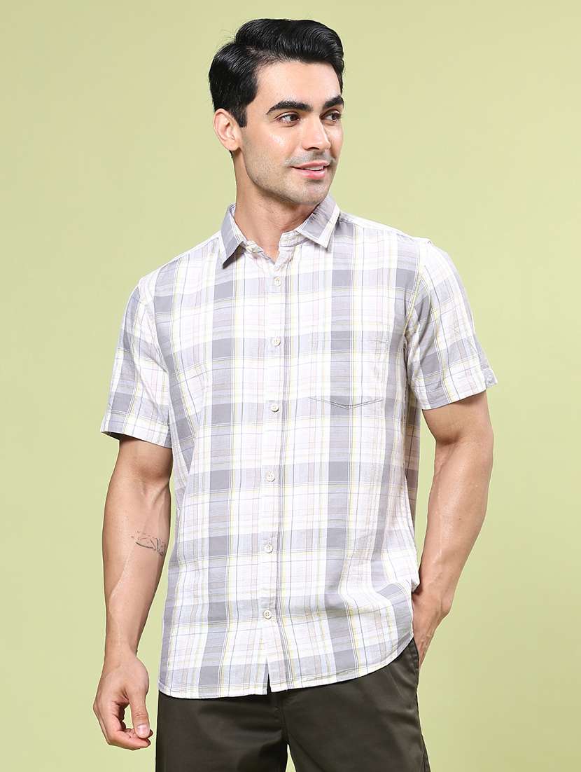 men checkered short sleeve regular fit casual shirt