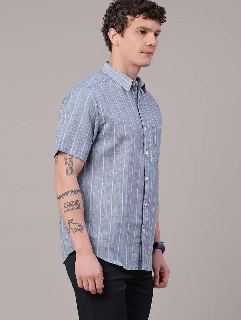 men striped short sleeve regular fit casual shirt - 22278756 -  Standard Image - 3