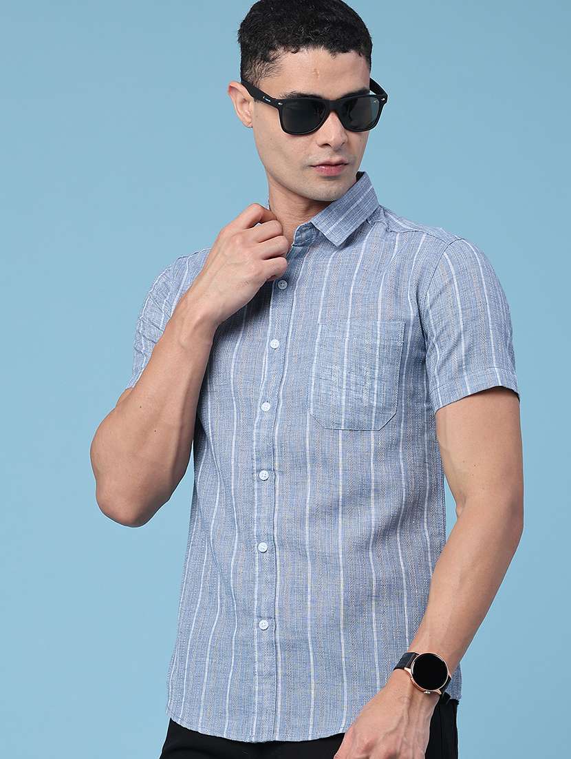 men striped short sleeve regular fit casual shirt