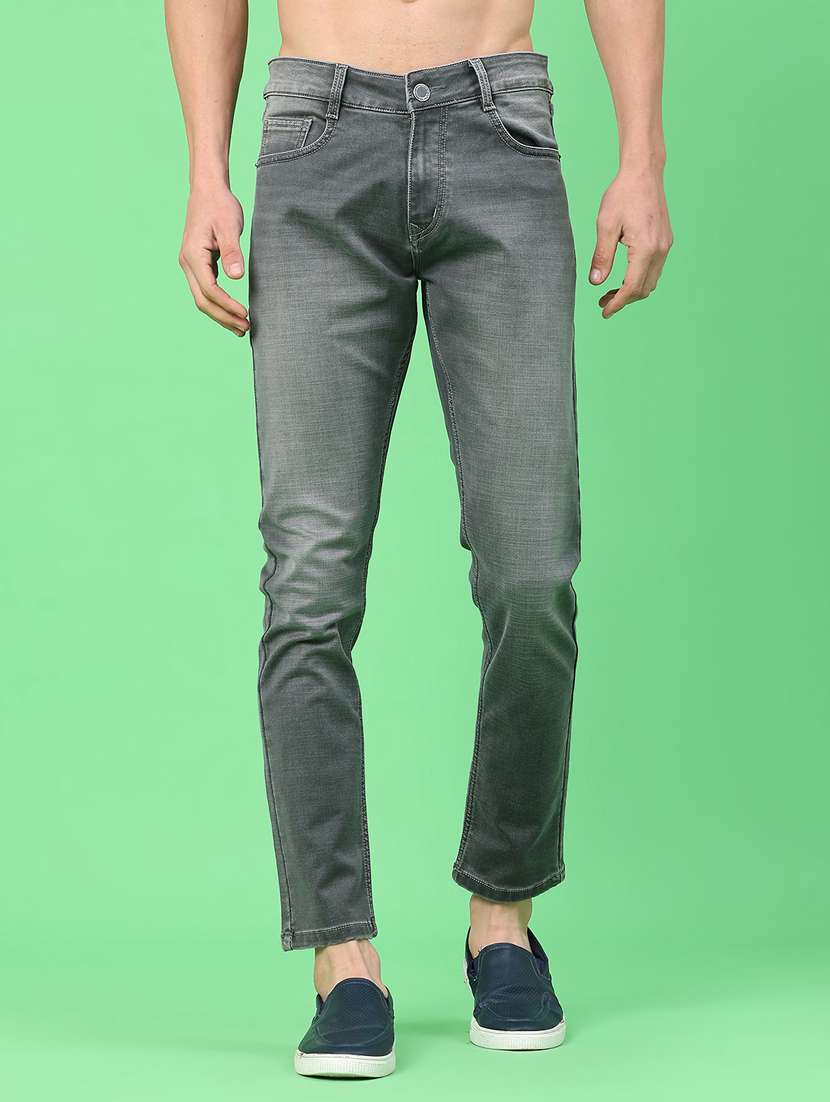 men washed mid rise full length jeans