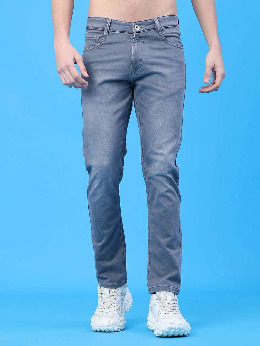 men washed mid rise full length jeans