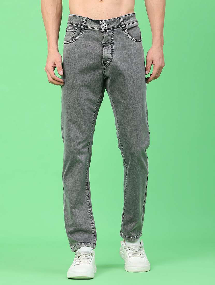 men washed mid rise full length jeans