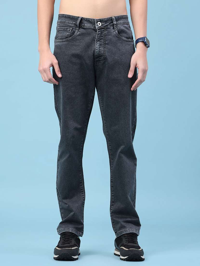 men plain mid rise full length jeans