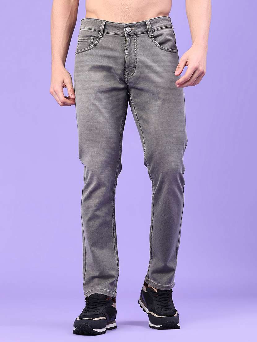 men washed mid rise full length jeans