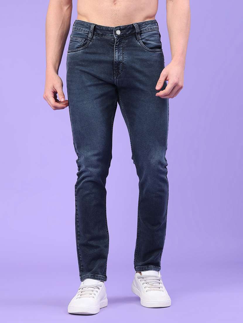 men washed mid rise full length jeans