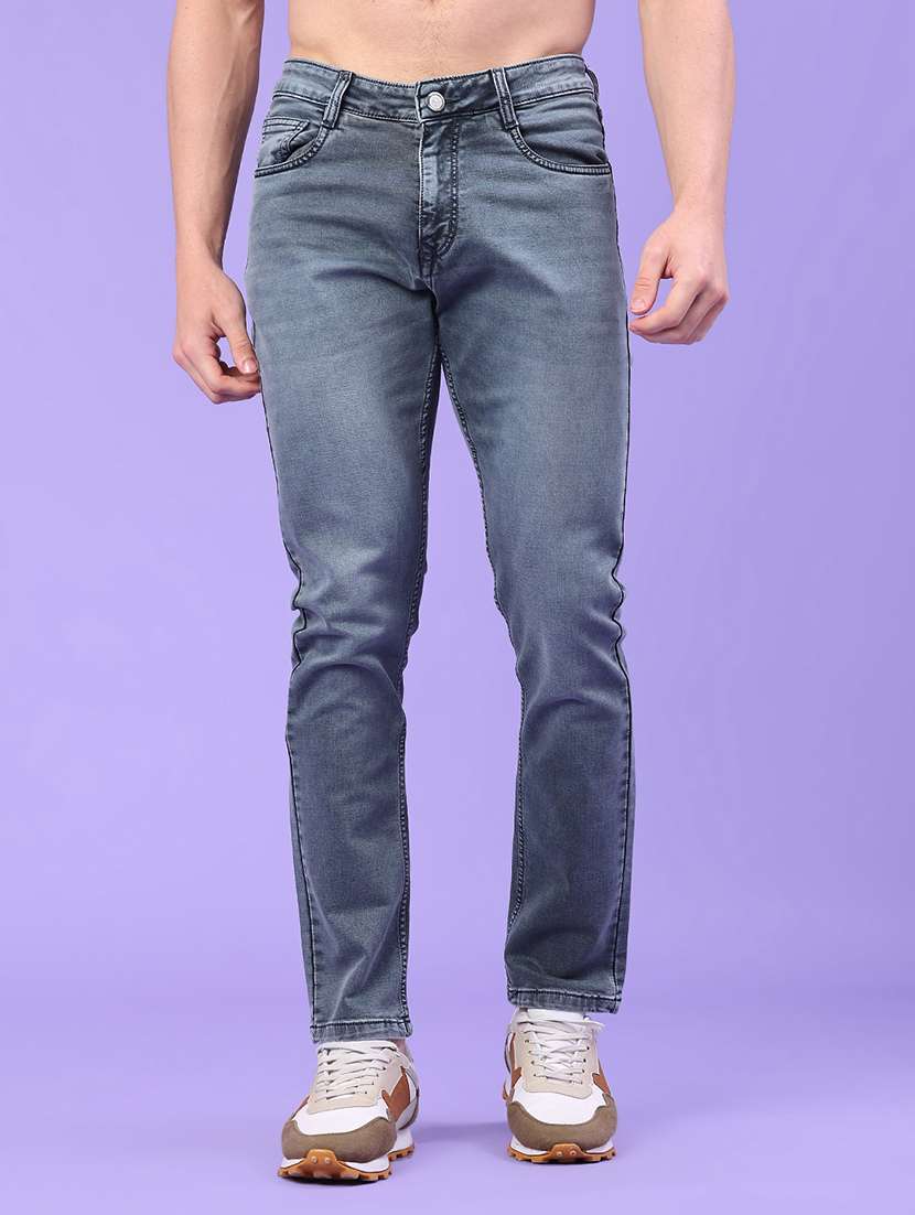 men washed mid rise full length jeans