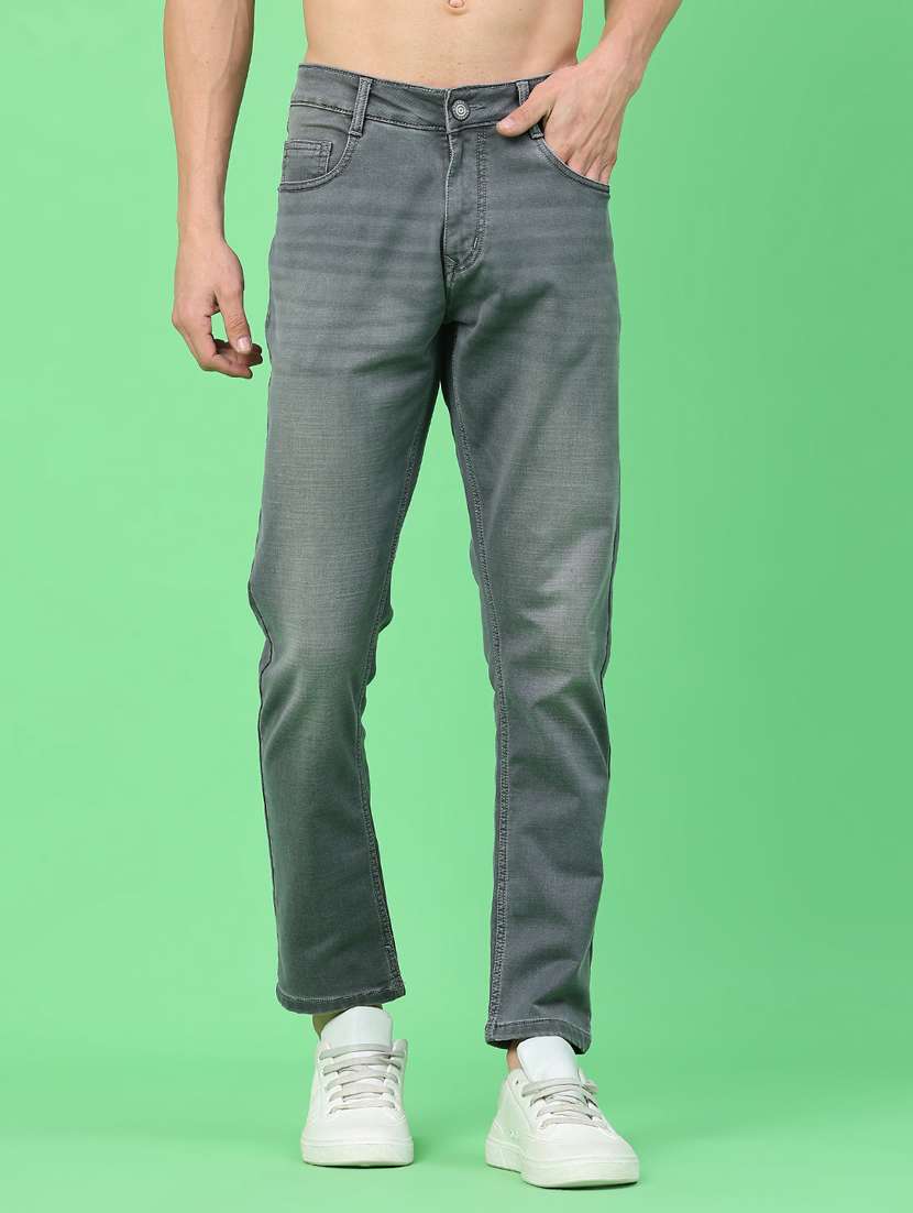 men washed mid rise full length jeans