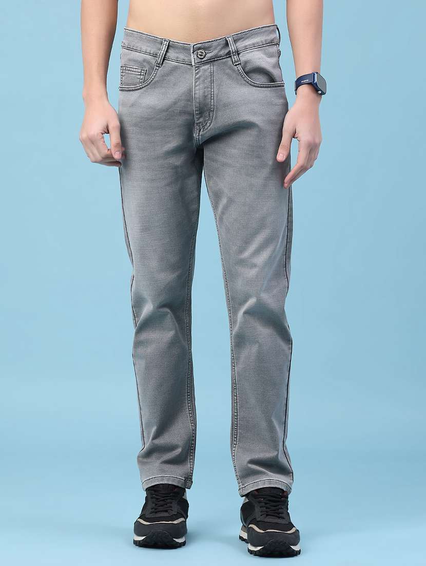men washed mid rise full length jeans