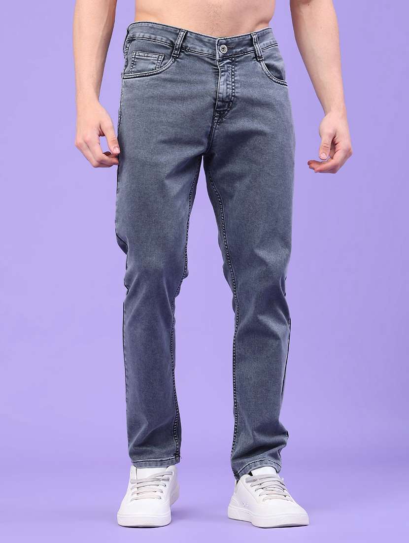 men plain mid rise full length jeans