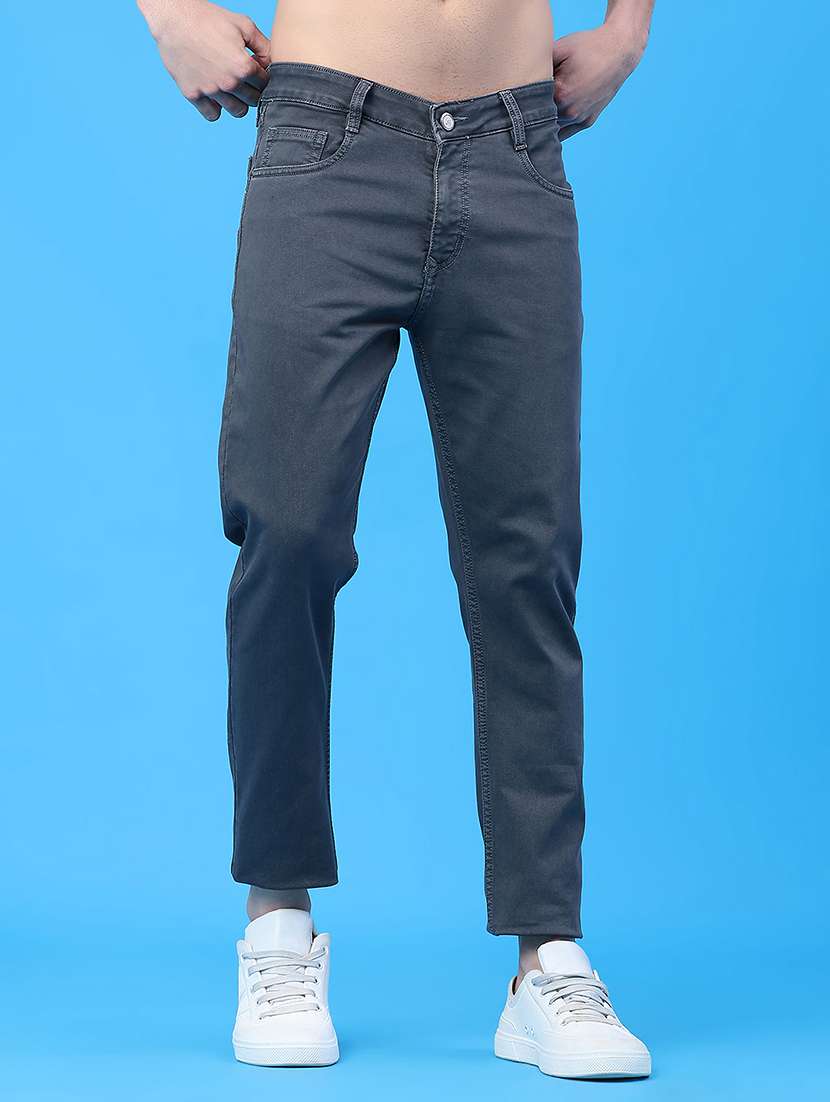 men plain mid rise full length jeans