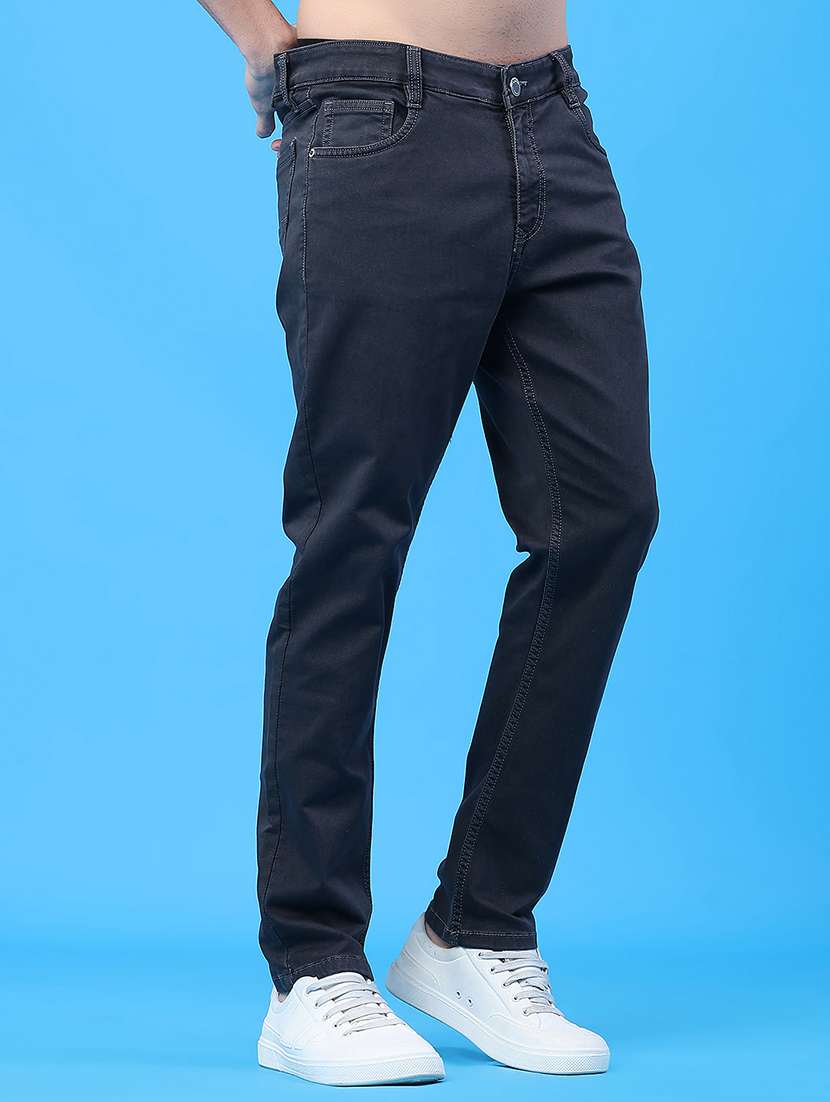 men plain mid rise full length jeans