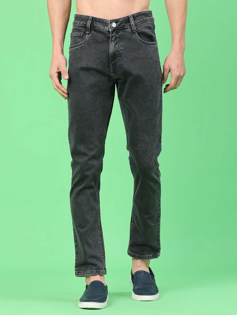 men plain mid rise full length jeans