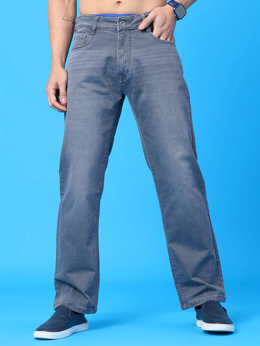men washed mid rise full length jeans