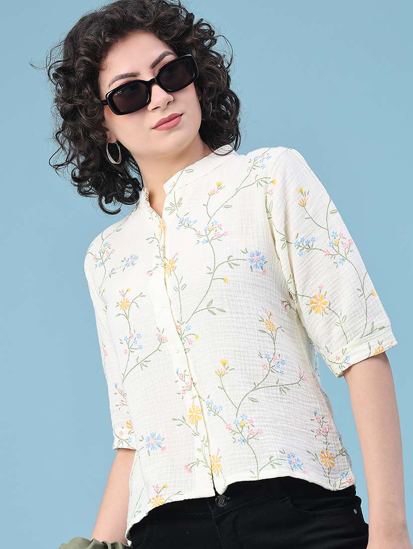 women floral three quarter sleeve top