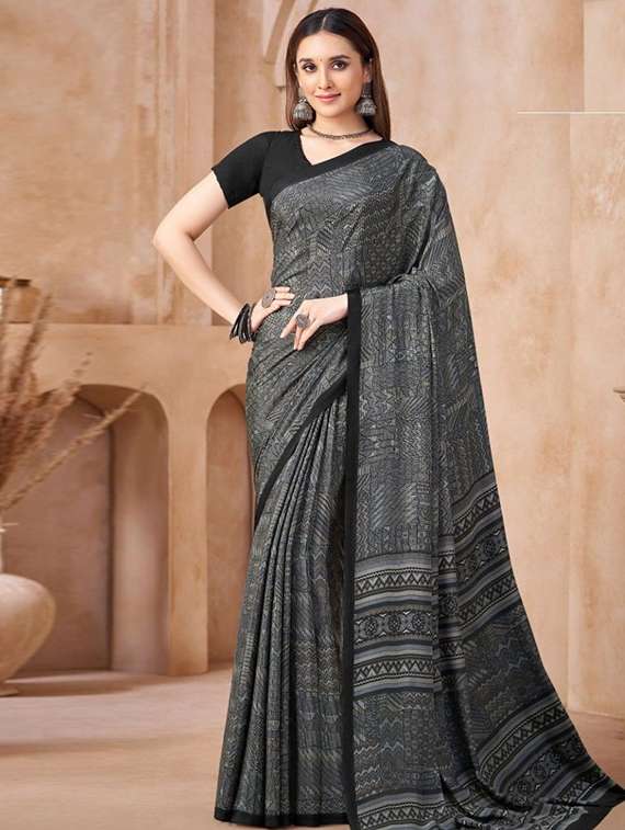 women printed casual wear saree with blouse
