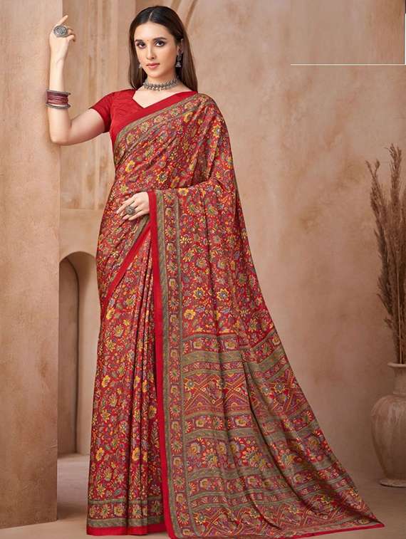 women printed casual wear saree with blouse