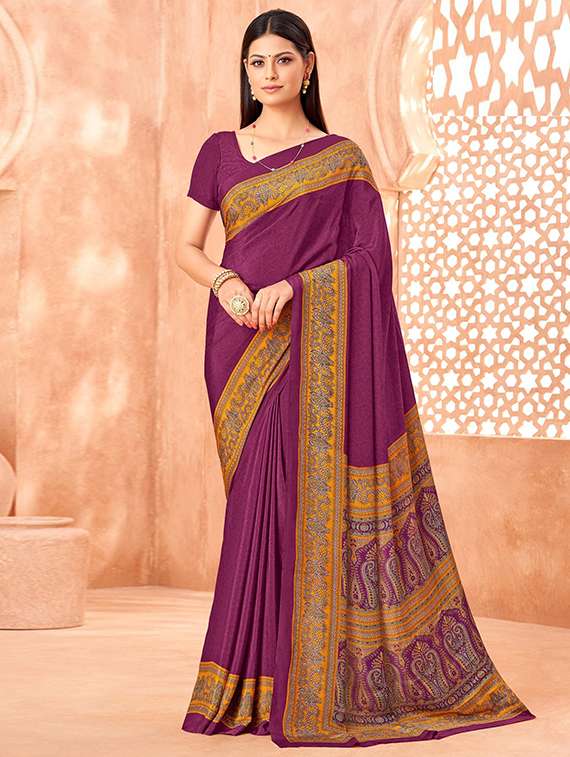 women solid with bordered saree with blouse