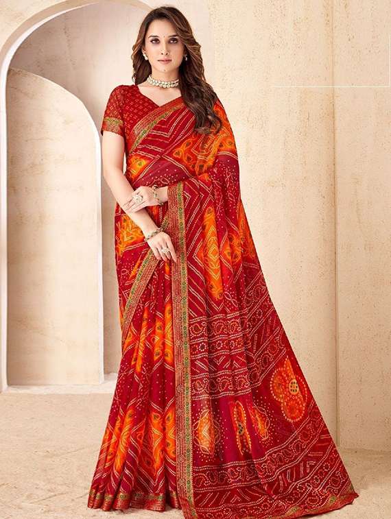 women printed casual wear saree with blouse