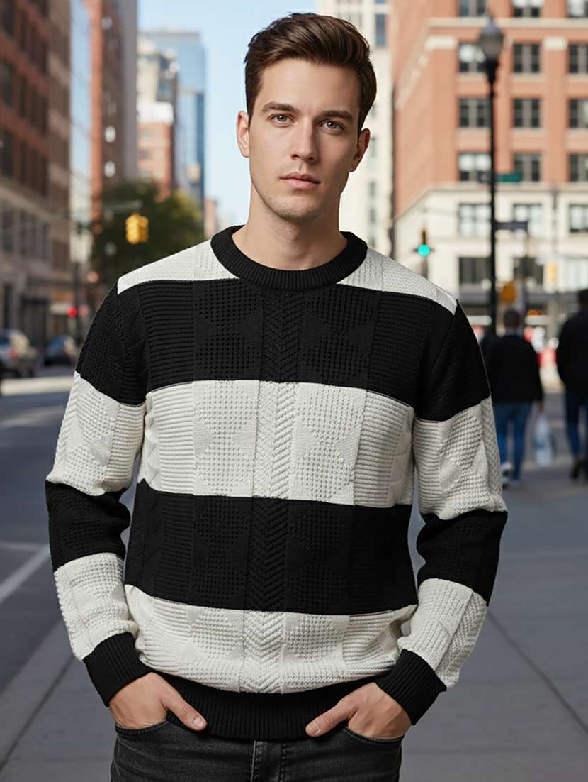 men color block long sleeve regular fit pullover 