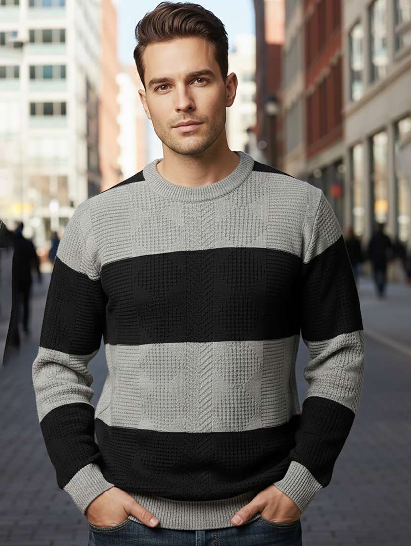 men color block long sleeve regular fit pullover 