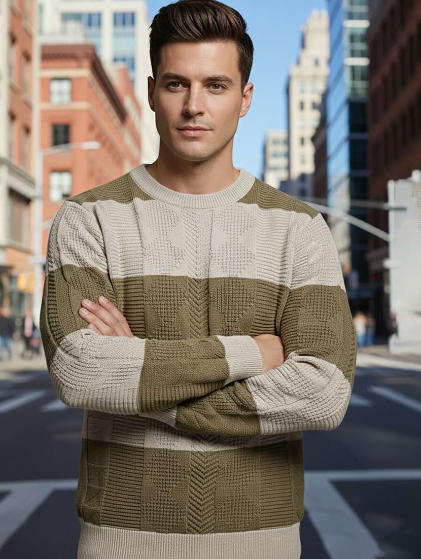 men color block long sleeve regular fit pullover 