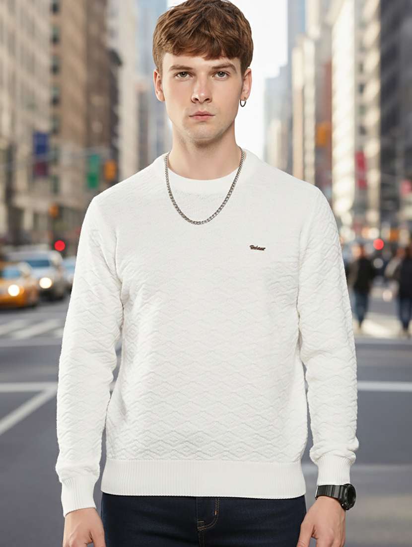 men self design long sleeve regular fit pullover 