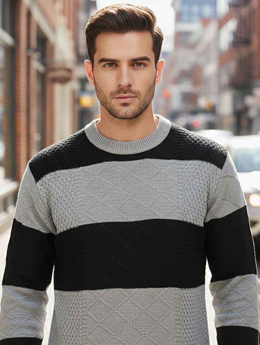 men color block long sleeve regular fit pullover 
