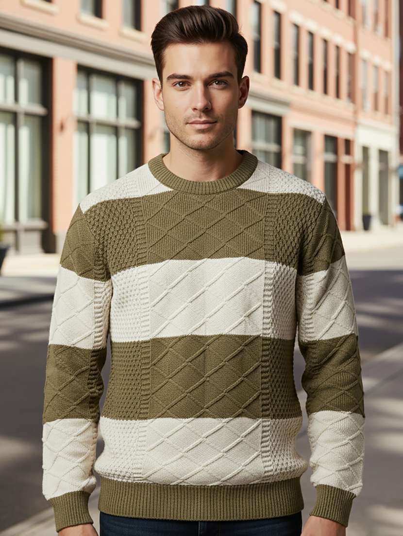 men color block long sleeve regular fit pullover 