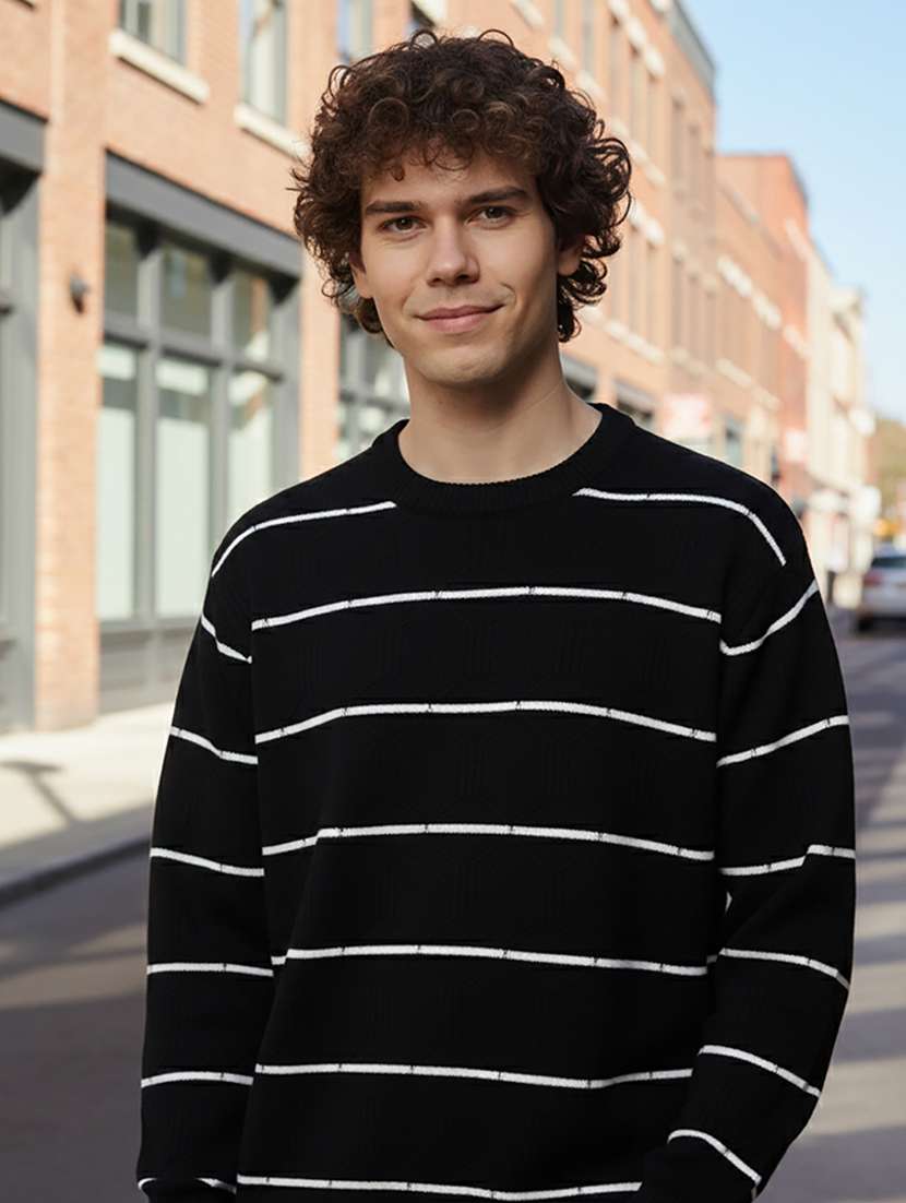 men striped long sleeve regular fit pullover 