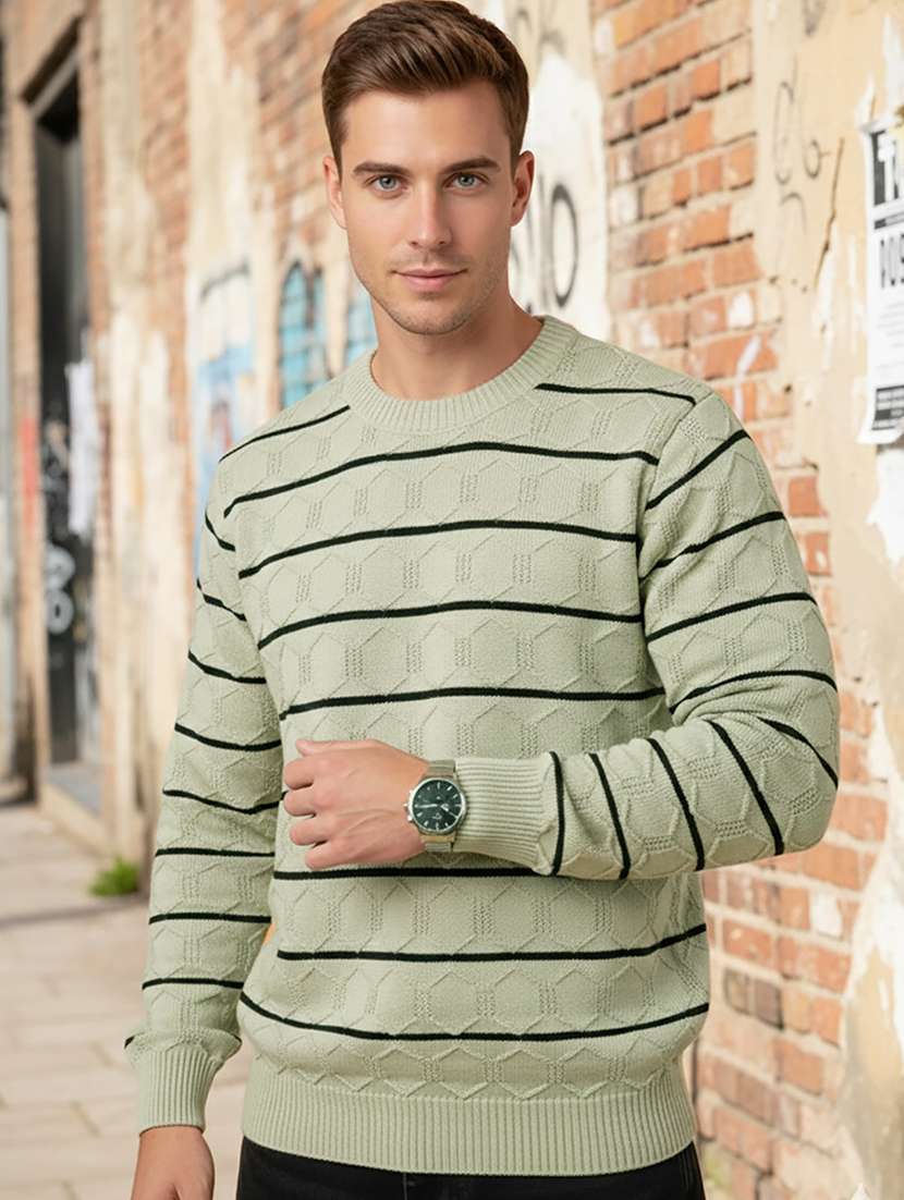 men striped long sleeve regular fit pullover 