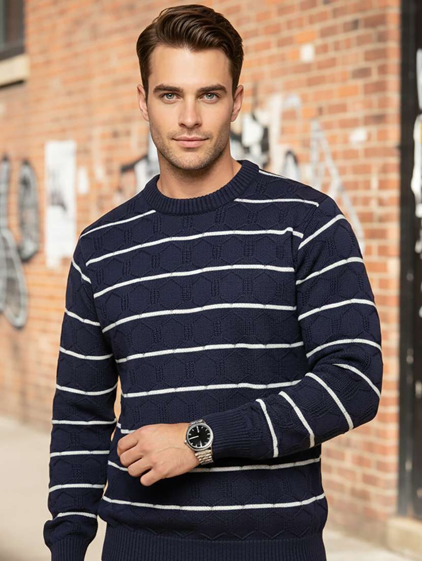 men striped long sleeve regular fit pullover 