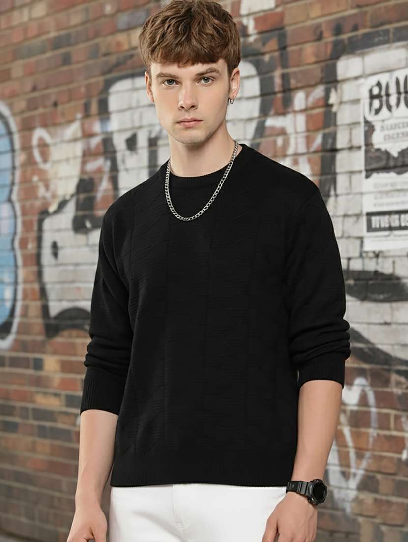 men self design long sleeve regular fit pullover 