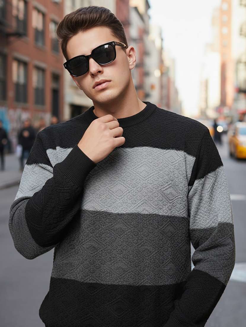 men scolor block long sleeve regular fit pullover 