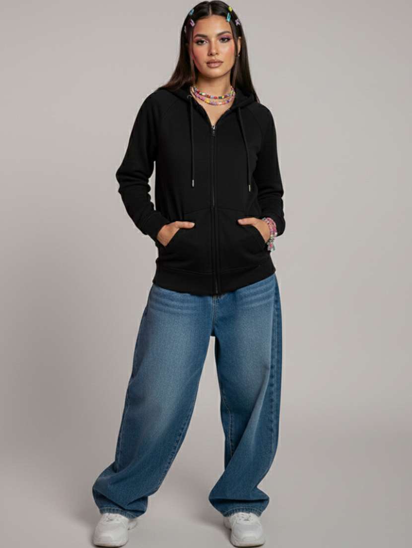 women solid long sleeve hooded sweatshirt - 22279219 -  Standard Image - 3