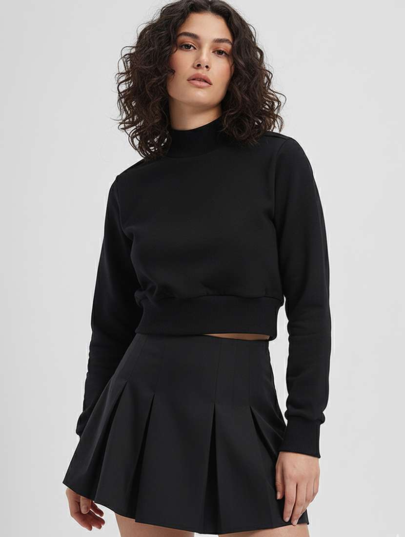 women solid long sleeve mock neck sweatshirt