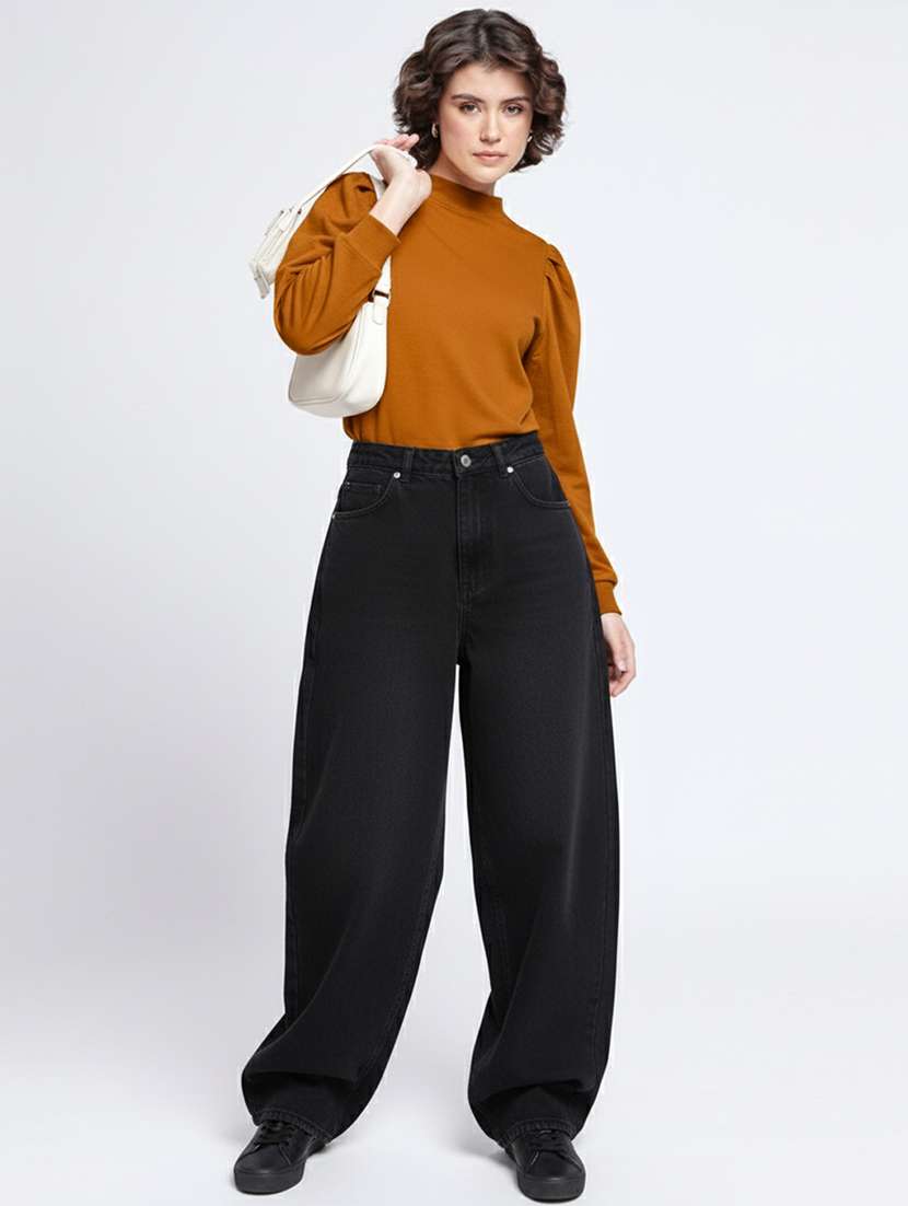 women solid puff sleeve sweatshirt - 22279223 -  Standard Image - 3