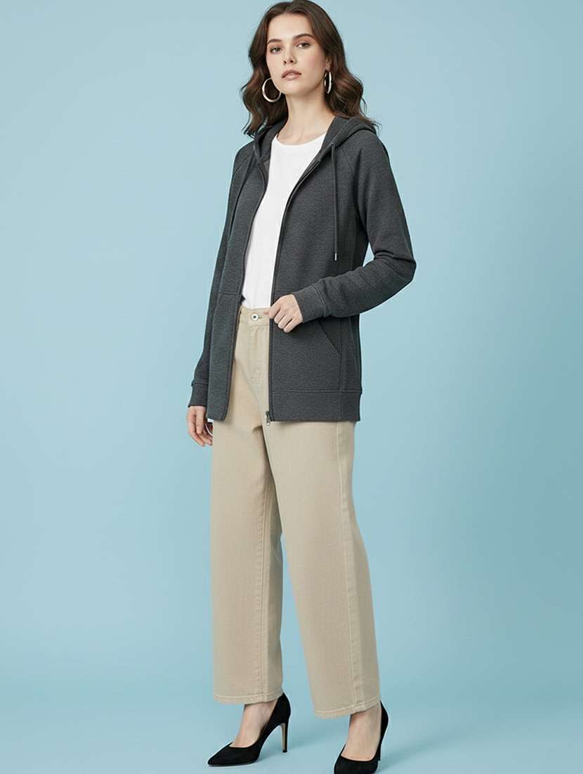 women solid long sleeve hooded sweatshirt - 22279225 -  Standard Image - 3