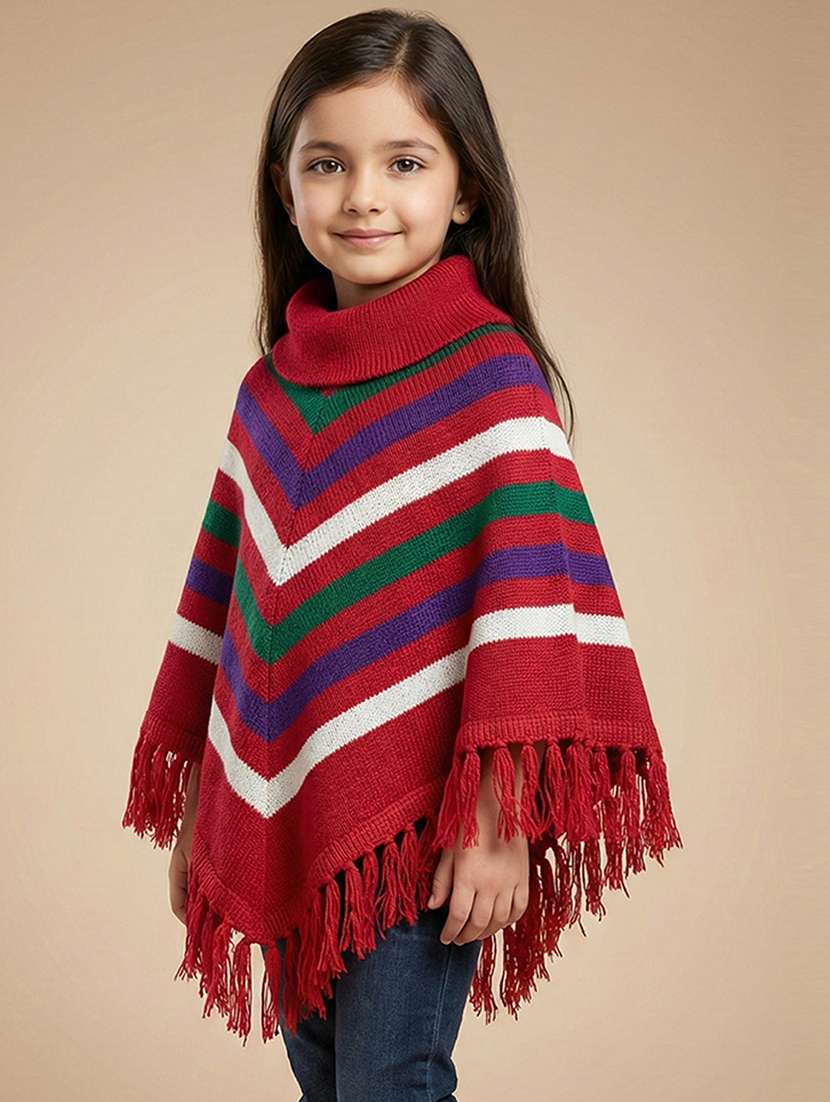 girls striped turtle neck poncho