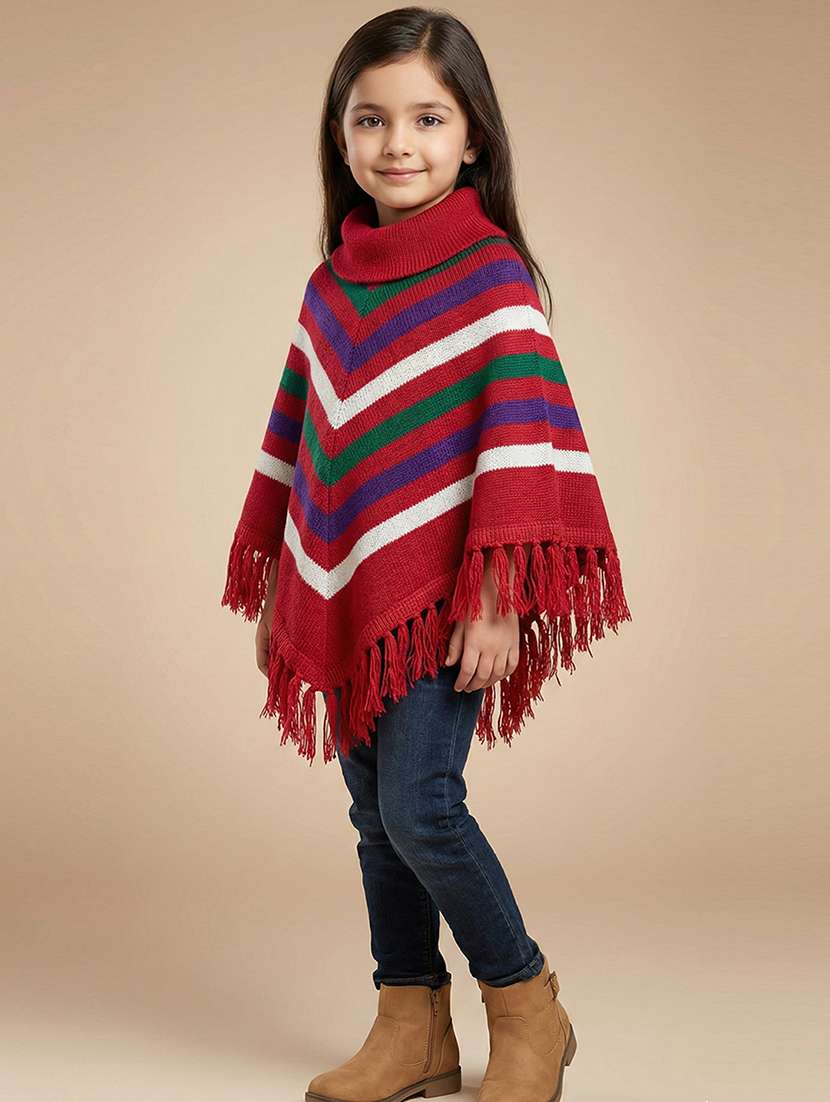 girls striped turtle neck poncho - 22279228 -  Standard Image - 3