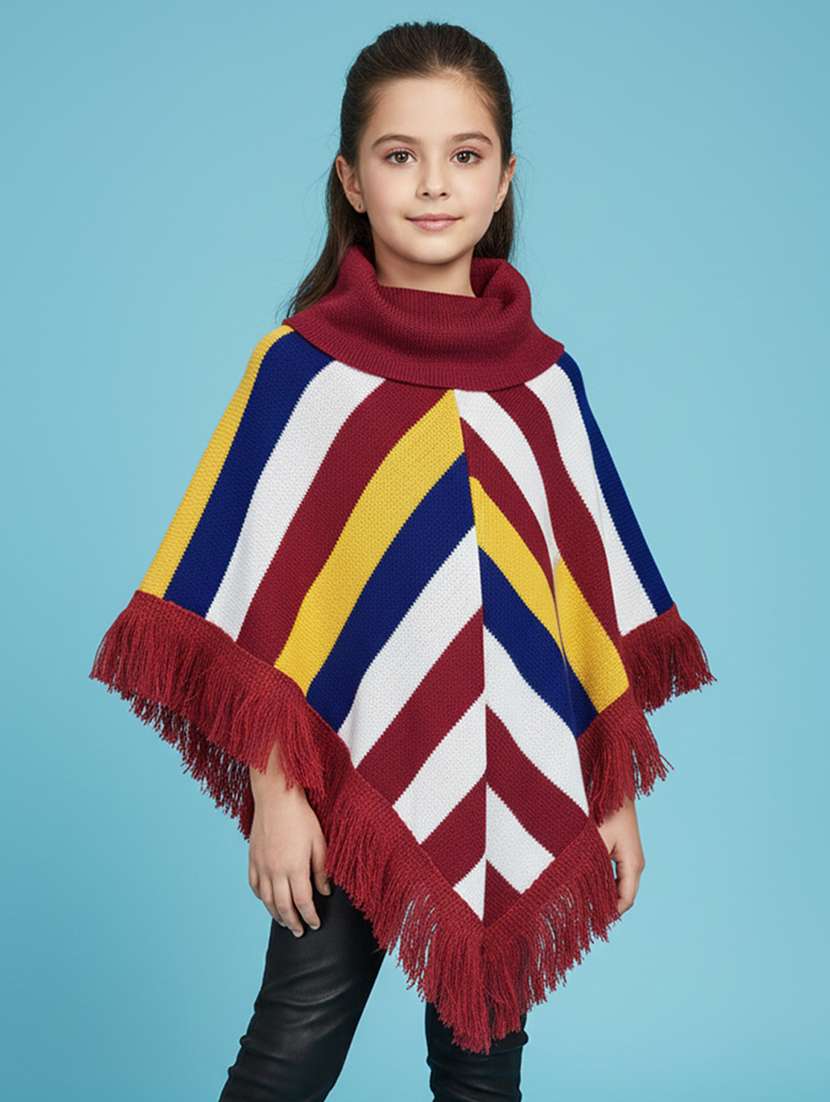 girls striped turtle neck poncho