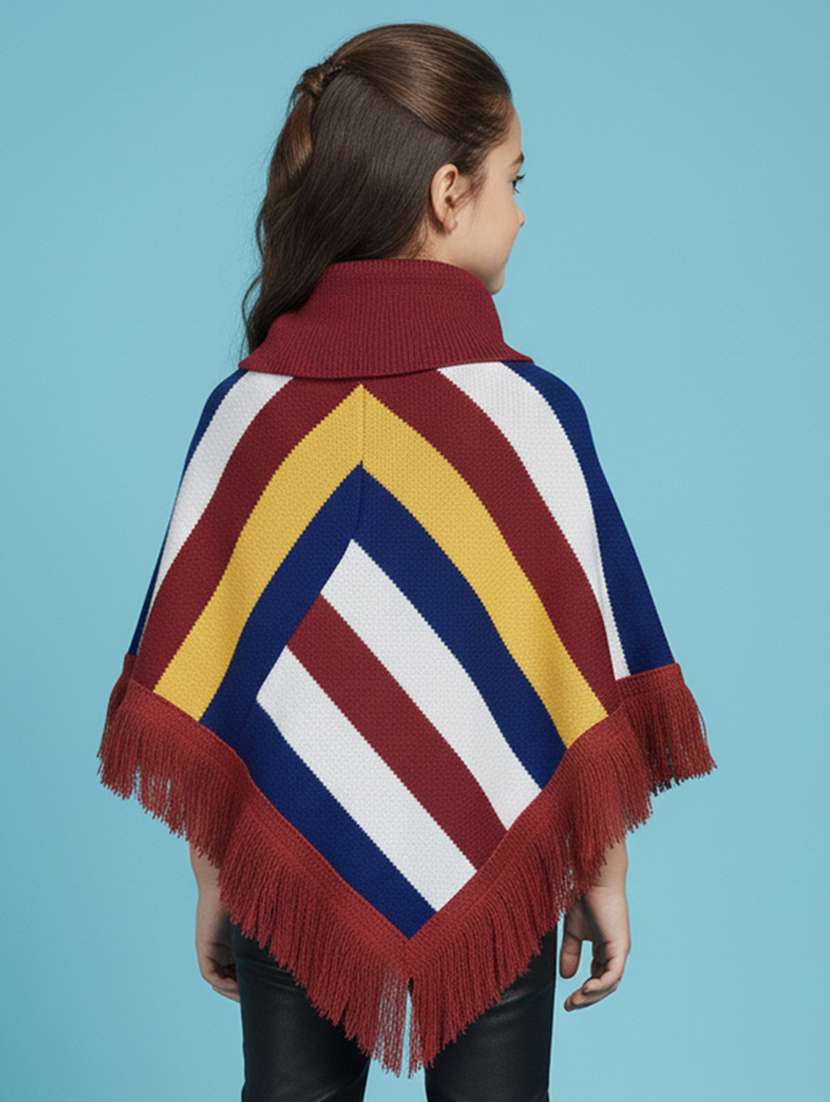 girls striped turtle neck poncho - 22279230 -  Standard Image - 3