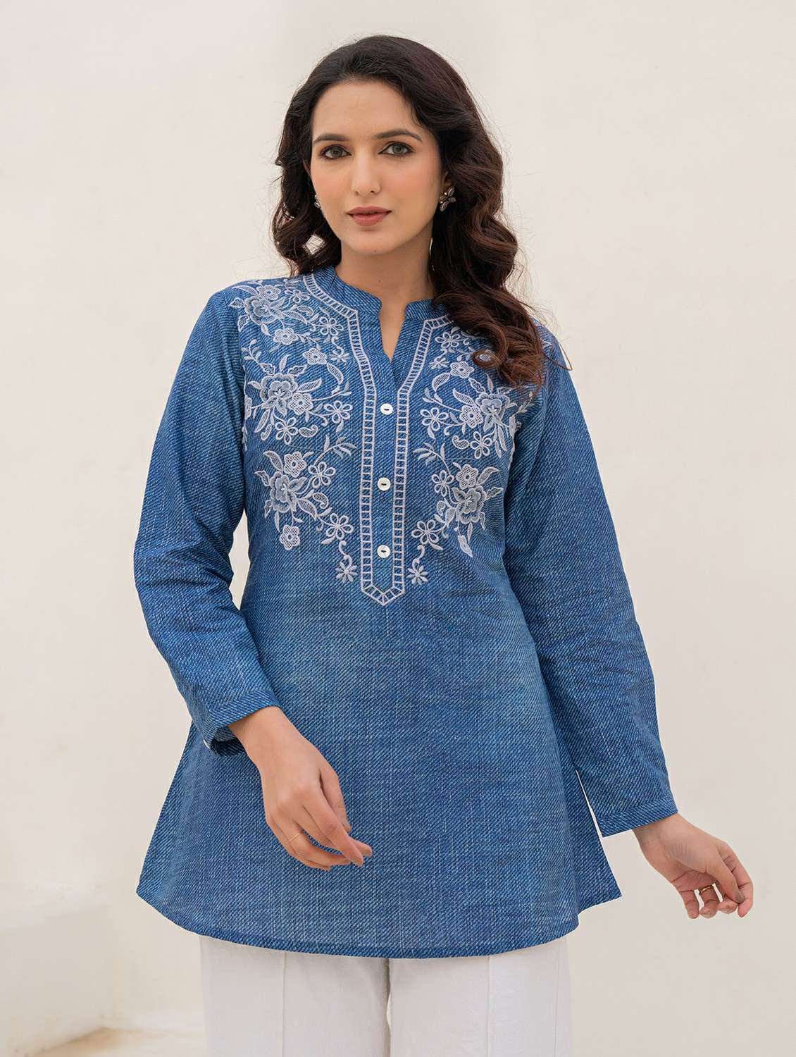 women solid with work three quarter sleeve ethnic top