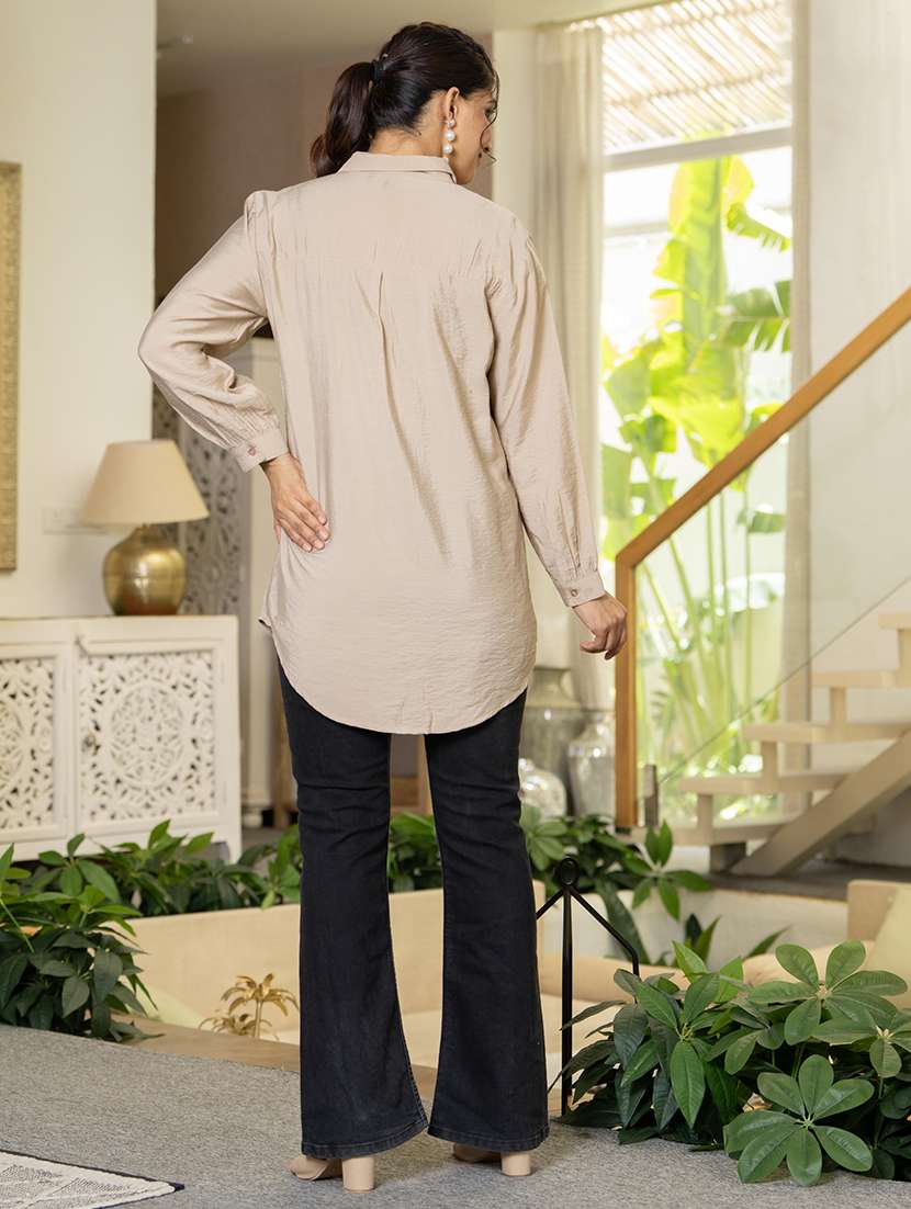 women solid with work long sleeve ethnic top - 22279251 -  Standard Image - 5