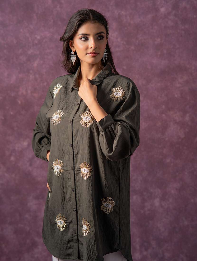 women solid with work long sleeve ethnic top