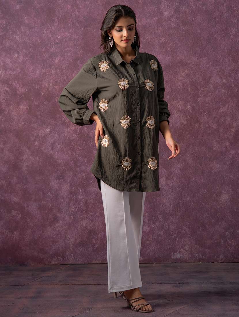 women solid with work long sleeve ethnic top - 22279252 -  Standard Image - 3