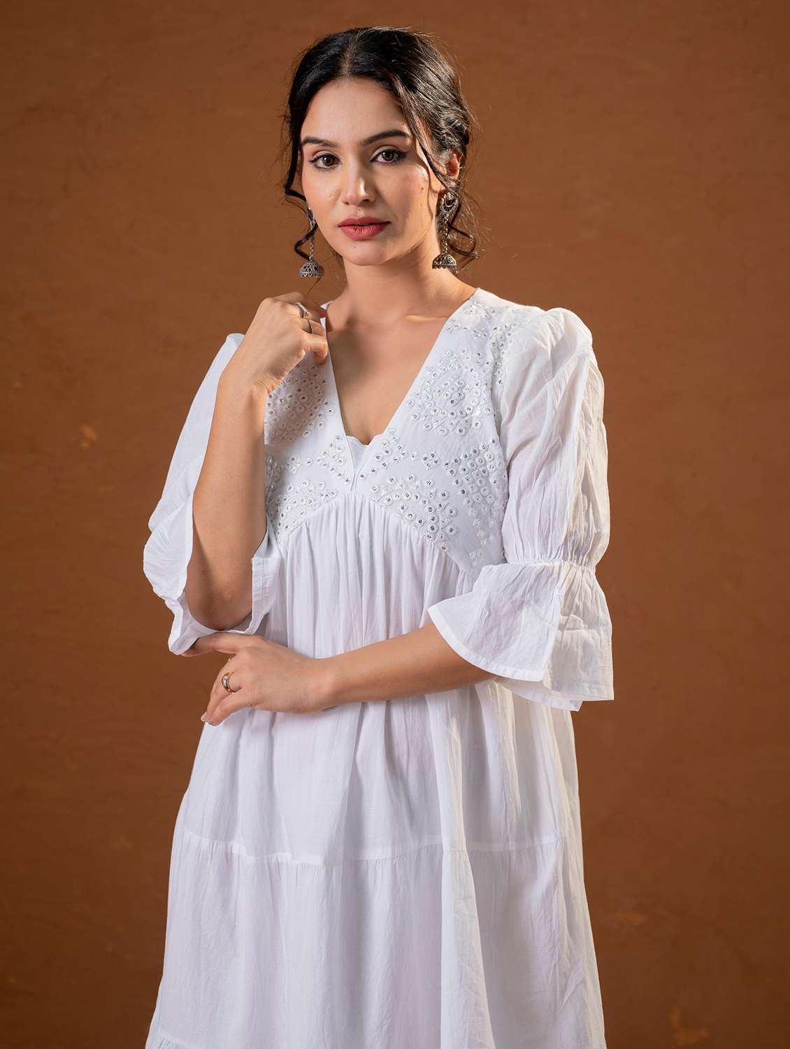 women solid with work bell sleeve ethnic dress - 22279259 -  Standard Image - 3