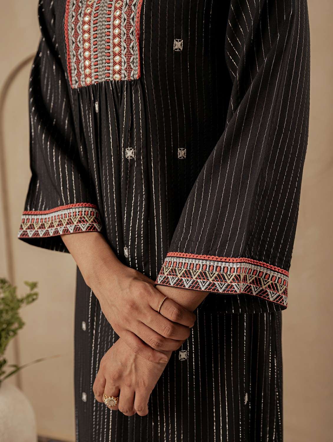 women self design three quarter sleeve a-line kurta - 22279268 -  Standard Image - 3