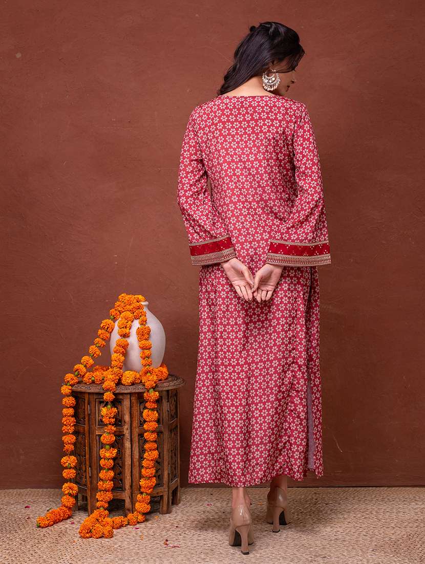 women printed long sleeve a-line kurta - 22279269 -  Standard Image - 3