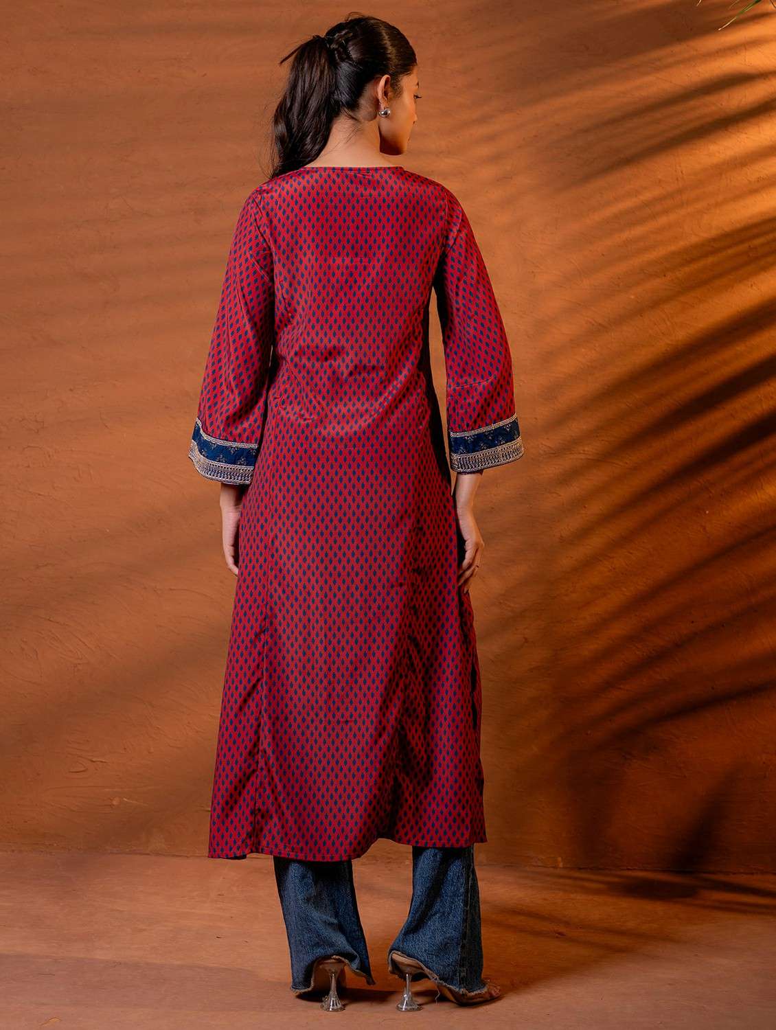 women printed three quarter sleeve a-line kurta - 22279270 -  Standard Image - 3